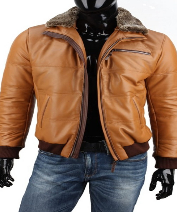 Mens Real Lambskin Leather Bomber Shearling Jacket