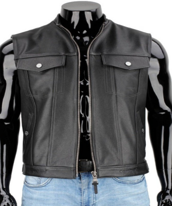 Charcoal Grey Real Leather Vest for Men