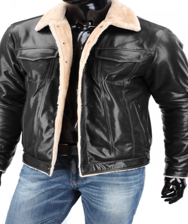 Mens Black Sheepskin Leather B3 Bomber Jacket