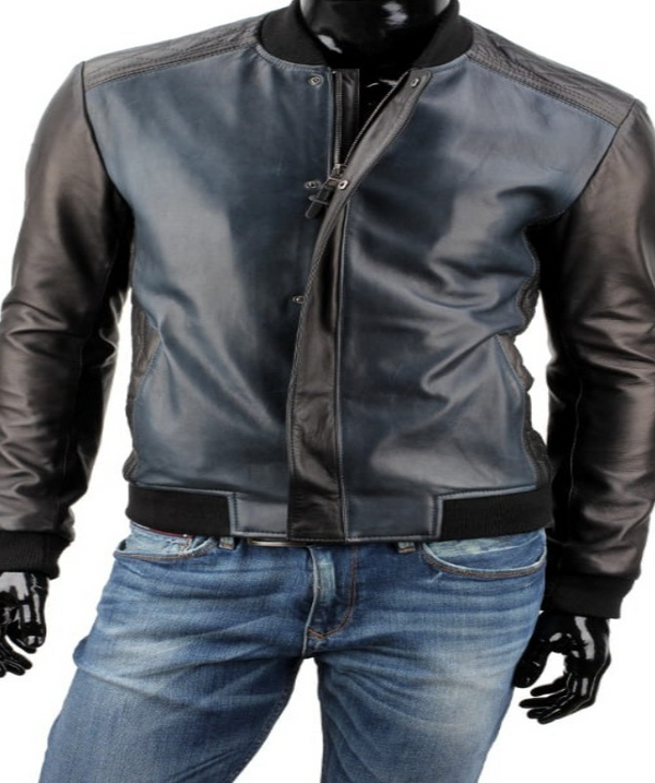 Real Black Leather Bomber Jacket for Men