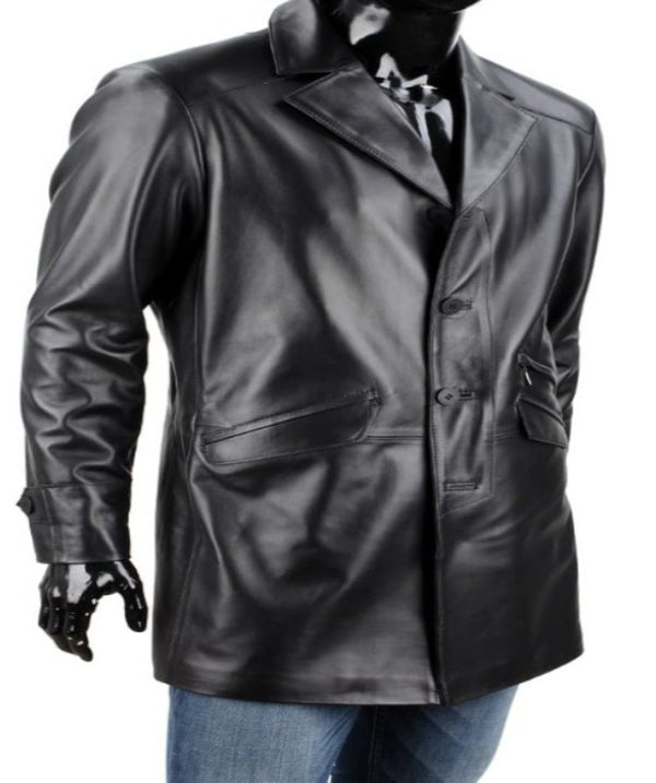 Mens Black Lambskin Leather Biker Coat