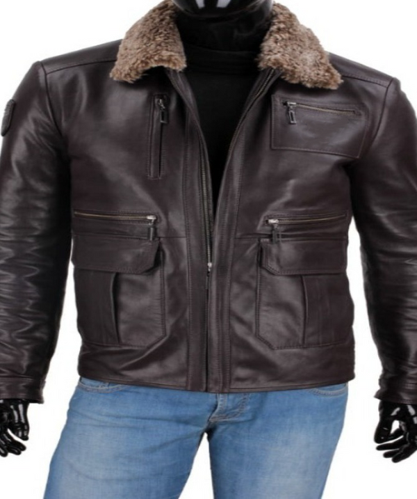 Mens Dark Brown Leather Shearling Biker Jacket