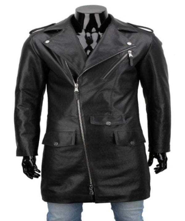 Mens Black Genuine Leather Coat