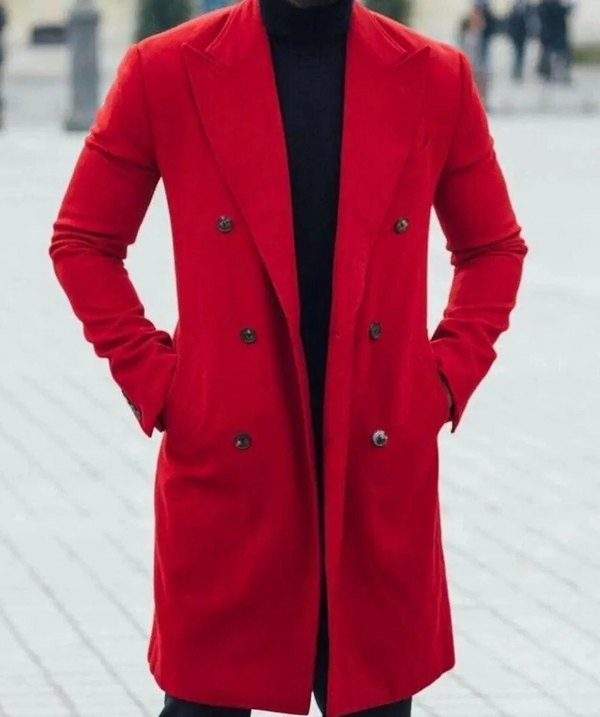 Stylish Red Wool Trench Coat for Men