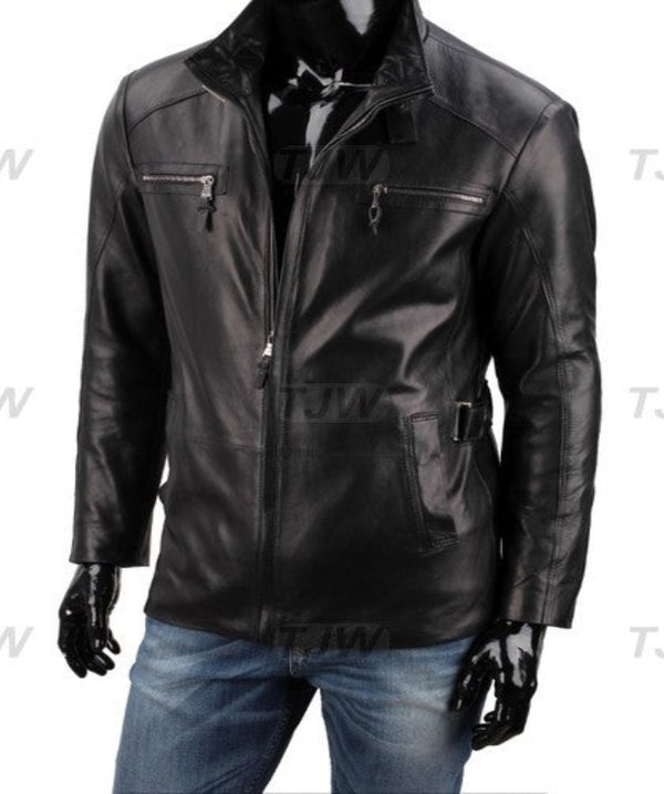 Mens Black Leather Motorcycle Jacket