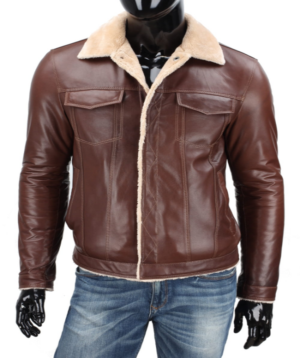 Mens Brown Genuine Sheepskin B3 Bomber Jacket