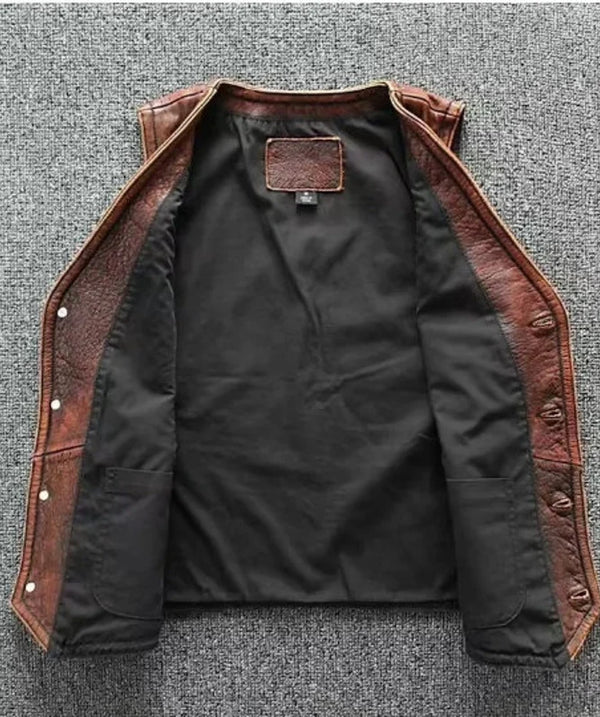 Mens Lambskin Leather Brown Vintage Vest