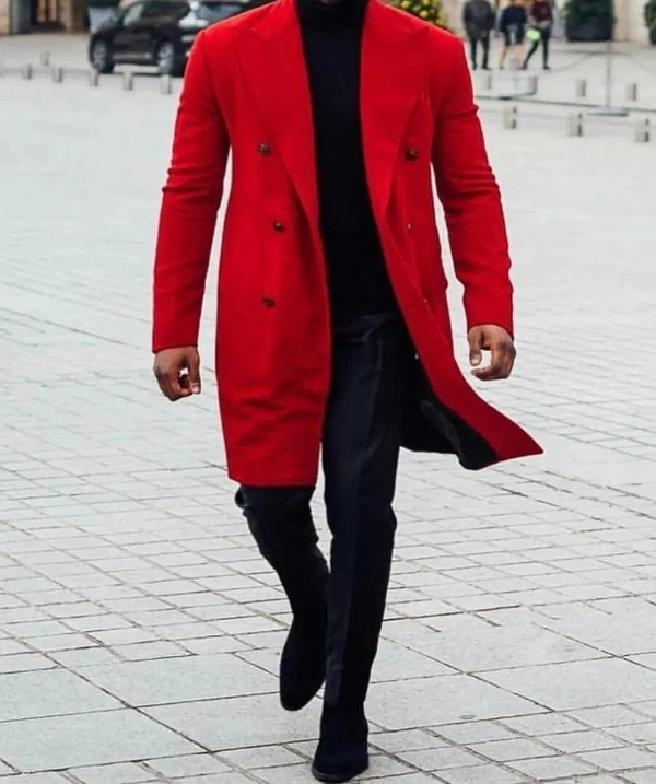 Stylish Red Wool Trench Coat for Men