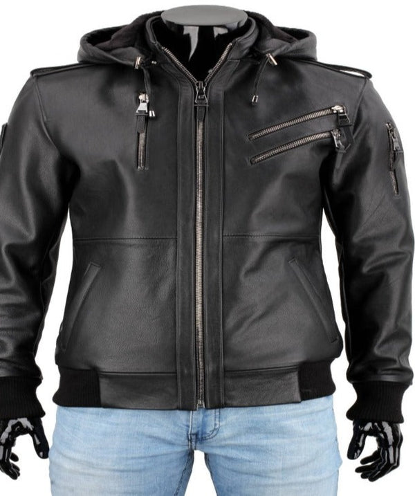 Mens Hooded Leather Jacket