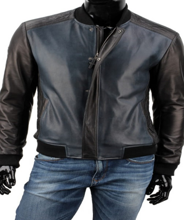 Real Black Leather Bomber Jacket for Men