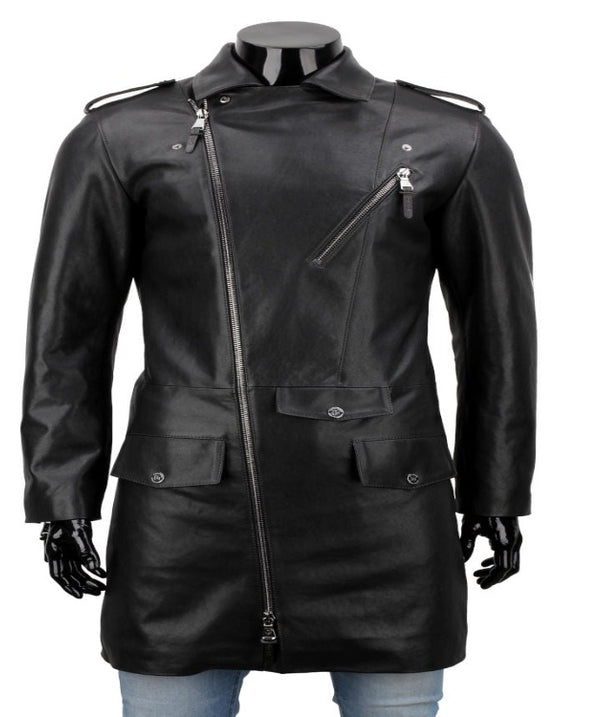 Mens Black Genuine Leather Coat