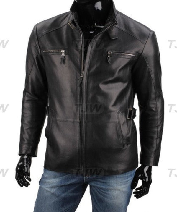 Mens Black Leather Motorcycle Jacket