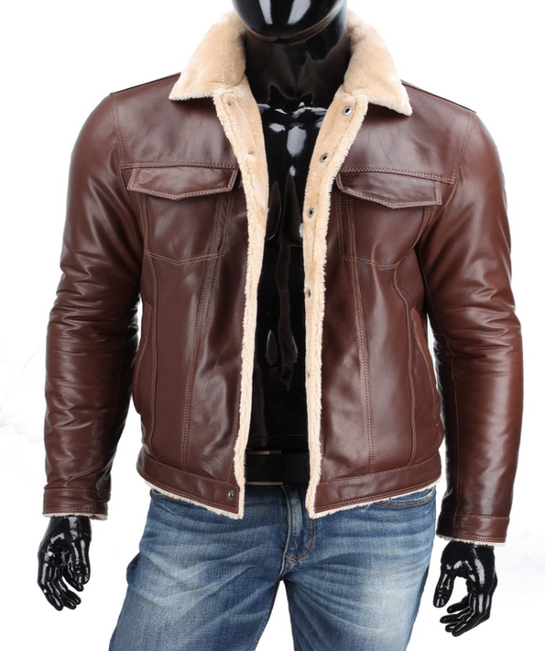 Mens Brown Genuine Sheepskin B3 Bomber Jacket