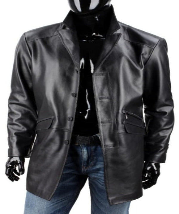 Mens Black Lambskin Leather Biker Coat