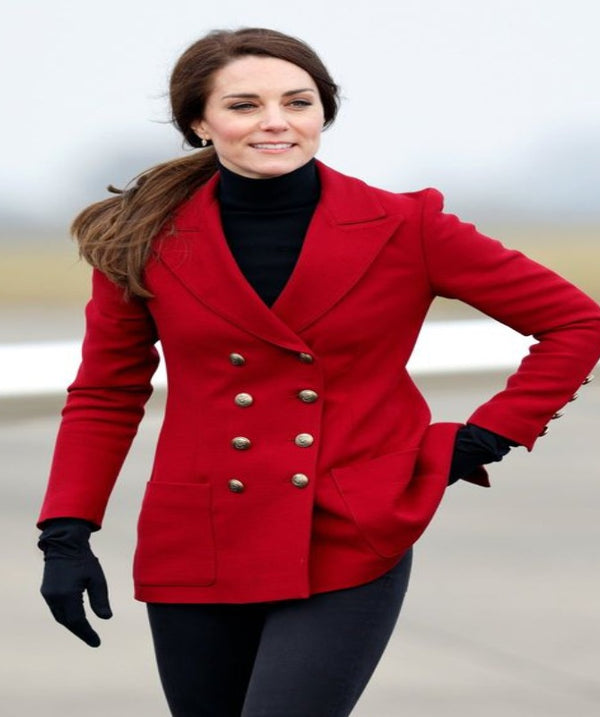 Princess Kate Middleton Red Double Breasted Wool Blazer