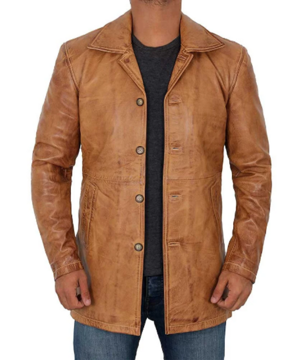 Mens Brown Leather Coat